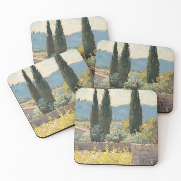 Item preview, Provence Landscape Impressionist Painting – Cypress Trees & Sunlit Fields designed and sold by CARRAANN.