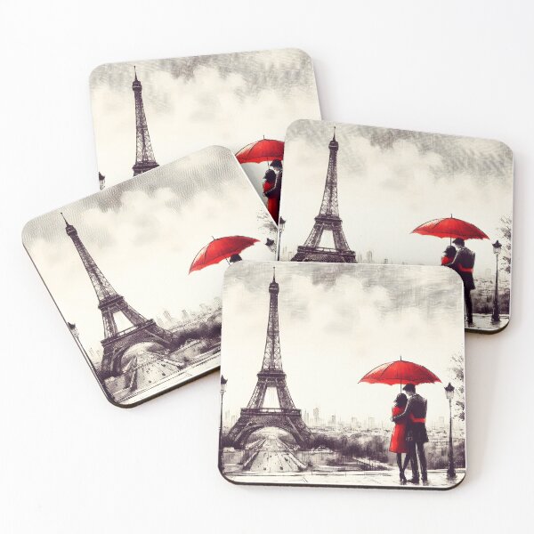 Item preview, Romantic Parisian Scene with Red Umbrella designed and sold by inkNext.