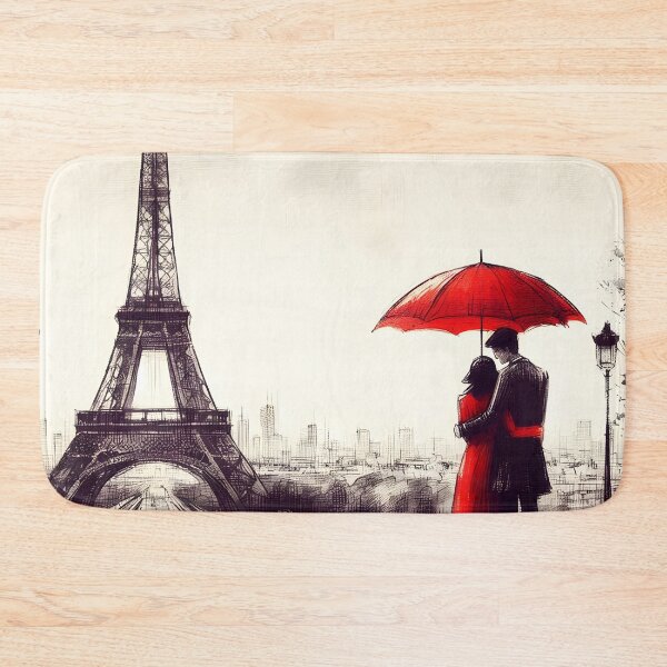 Item preview, Romantic Parisian Scene with Red Umbrella designed and sold by inkNext.