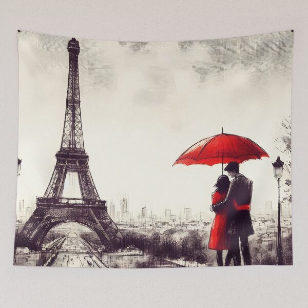 Item preview, Romantic Parisian Scene with Red Umbrella designed and sold by inkNext.