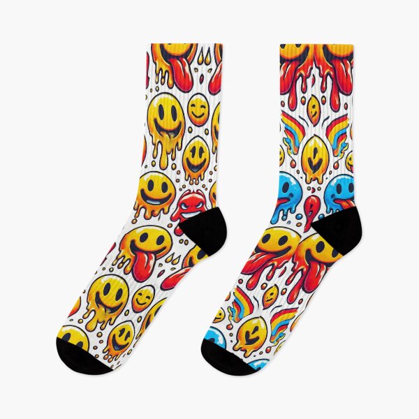 Item preview, Melting Smiley Face Pattern – Colorful Drippy Trippy Acid Emoji Design for Rave and Festival Lovers designed and sold by DrawHandArt.