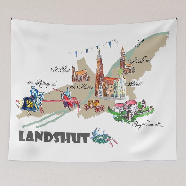 Item preview, Landshut Bayern - Map of the medieval old town with highlights designed and sold by artshop77.