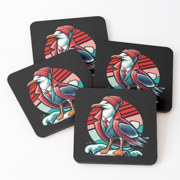 Item preview, Trendy Seagull Illustration - Stylish Coastal Art with Beanie and Red Jacket designed and sold by DrawHandArt.