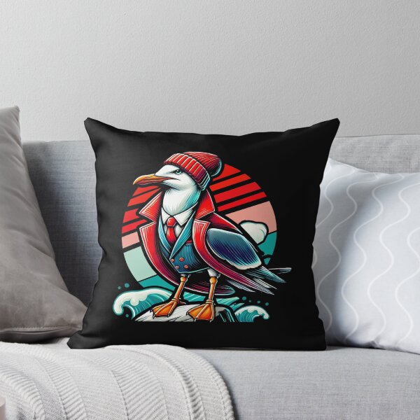 Item preview, Trendy Seagull Illustration - Stylish Coastal Art with Beanie and Red Jacket designed and sold by DrawHandArt.
