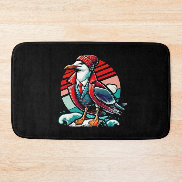 Item preview, Trendy Seagull Illustration - Stylish Coastal Art with Beanie and Red Jacket designed and sold by DrawHandArt.
