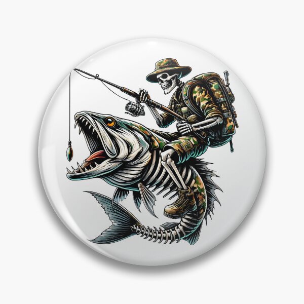 Item preview, Skeleton Fisherman Riding Giant Fish – Hardcore Tactical Fishing Art for Anglers & Outdoor Enthusiasts designed and sold by DrawHandArt.