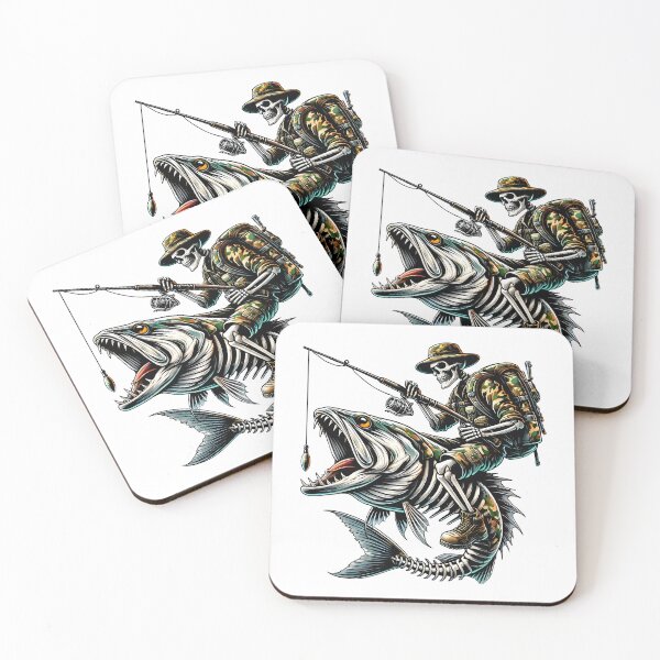 Item preview, Skeleton Fisherman Riding Giant Fish – Hardcore Tactical Fishing Art for Anglers & Outdoor Enthusiasts designed and sold by DrawHandArt.