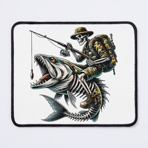 Item preview, Skeleton Fisherman Riding Giant Fish – Hardcore Tactical Fishing Art for Anglers & Outdoor Enthusiasts designed and sold by DrawHandArt.