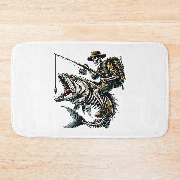 Item preview, Skeleton Fisherman Riding Giant Fish – Hardcore Tactical Fishing Art for Anglers & Outdoor Enthusiasts designed and sold by DrawHandArt.