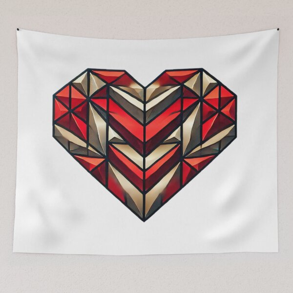 Item preview, Geometric Heart with Red, and Beige Polygonal Shapes - Modern Abstract Love designed and sold by KreaDesignOne.