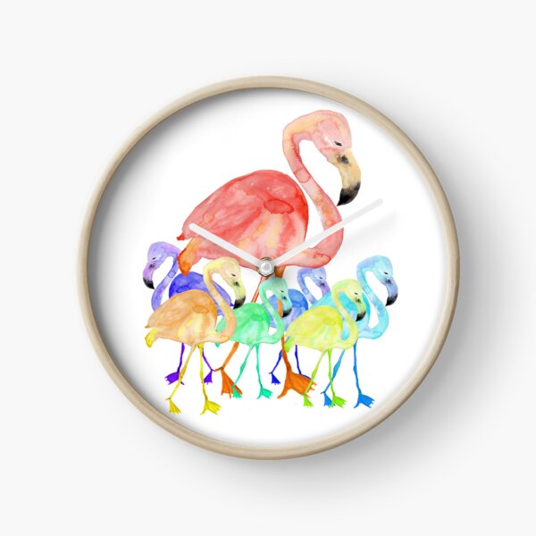 Family of Flamingos Watercolor Clock