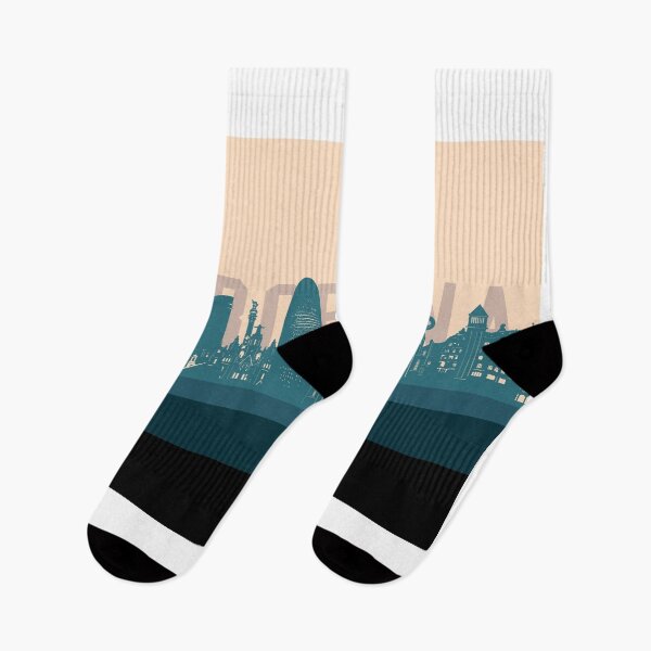 Item preview, barcelona skyline retro beige green designed and sold by BekimART2.