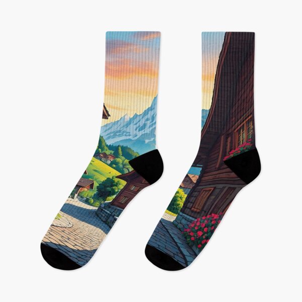 Item preview, Appenzell Village: Sunset Alpine Charm designed and sold by LSVart.