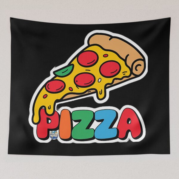 Artikelvorschau, Bunter Pizzastück-Text-Kunst-Entwurf entworfen und verkauft von SteezeeStore.