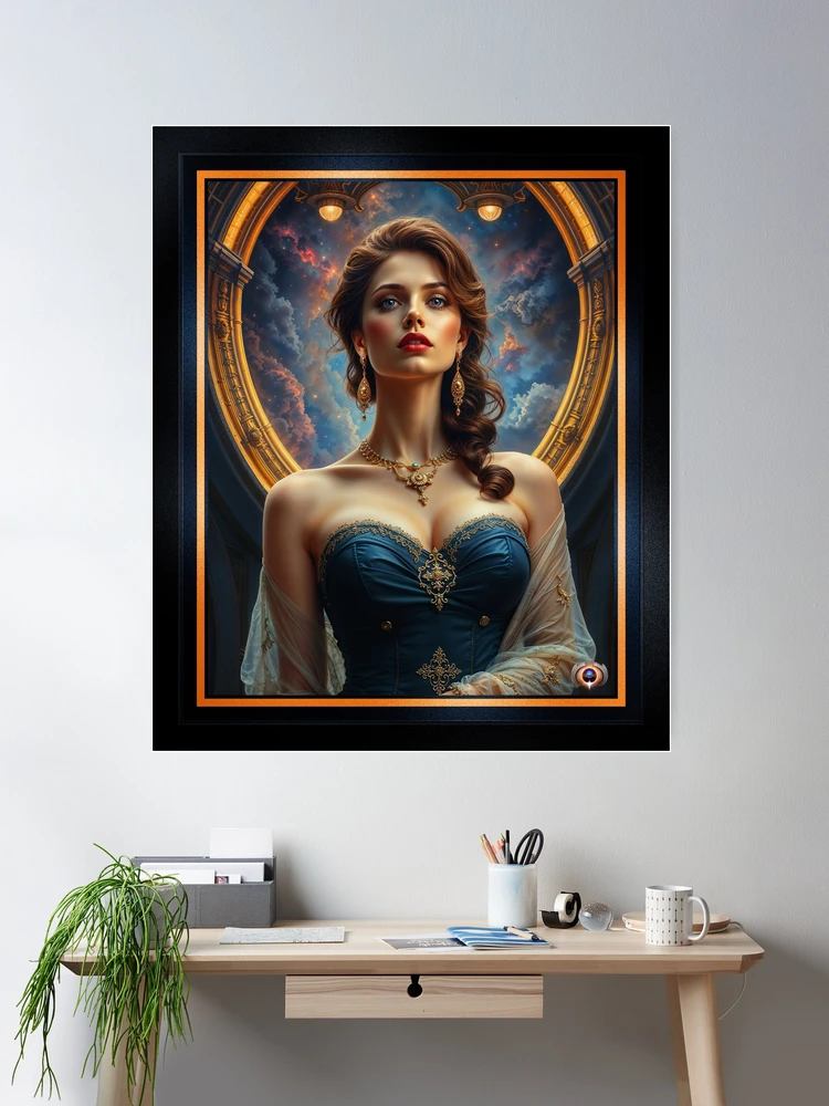 Valerine d'Auvergne, A Stunning Fusion of Elegance And Cosmic Beauty Striking AI Concept Art by Xzendor7 Room Decor Poster Art Print