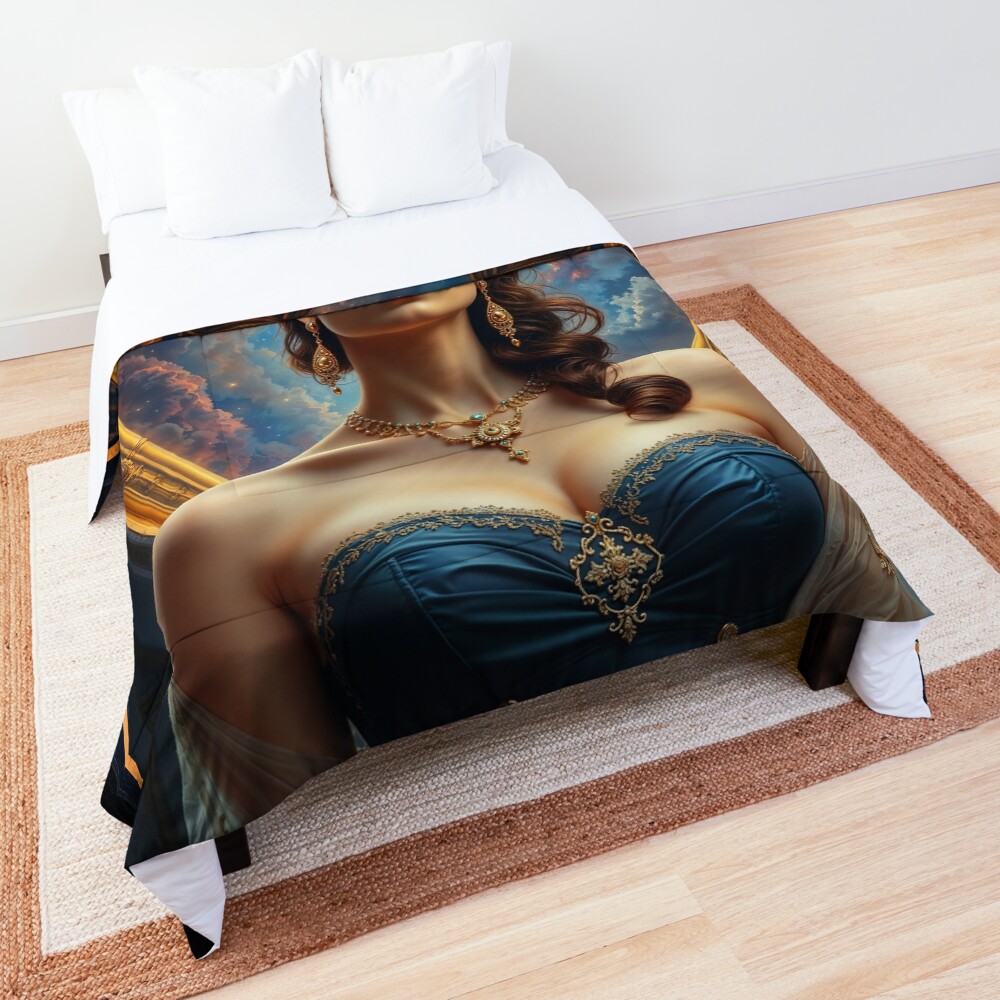 Valerine d'Auvergne, A Stunning Fusion of Elegance And Cosmic Beauty Striking AI Concept Art by Xzendor7 Decorative Art Print Comforter
