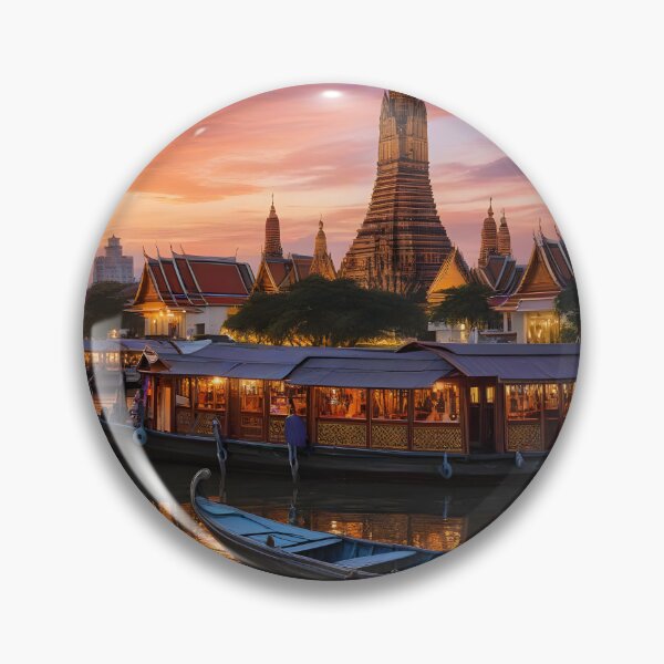 Item preview, Bangkok, Thailand: Sunset Over the Chao Phraya & Wat Arun designed and sold by LSVart.