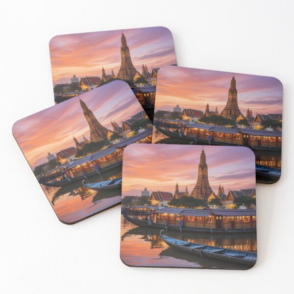 Item preview, Bangkok, Thailand: Sunset Over the Chao Phraya & Wat Arun designed and sold by LSVart.