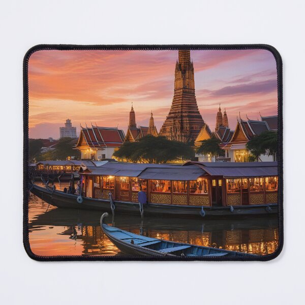 Item preview, Bangkok, Thailand: Sunset Over the Chao Phraya & Wat Arun designed and sold by LSVart.