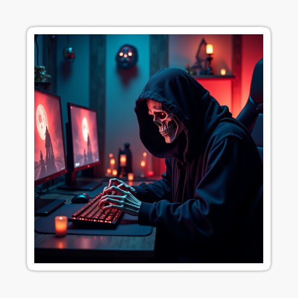 Item preview, Grim Reaper playing games on the computer designed and sold by creatyfusion.