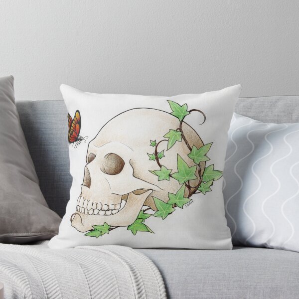 Aperçu de l'œuvre Crâne avec lierre et papillon créée et vendue par Secret Garden Art .