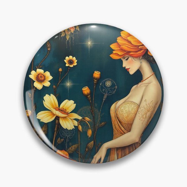 Item preview, Gustav Klimt inspired woman walking through a beautiful garden designed and sold by Vintage Designs +.