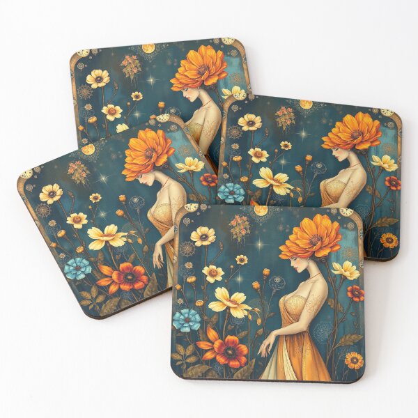 Item preview, Gustav Klimt inspired woman walking through a beautiful garden designed and sold by Vintage Designs +.