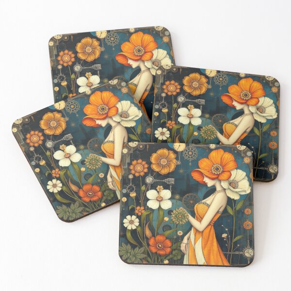 Item preview, Gustav Klimt inspired woman walking through a beautiful garden designed and sold by Vintage Designs +.