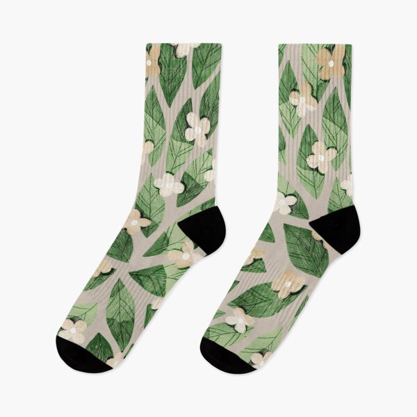 Item preview, Cute pale beige flowers and bold green bay leaves on taupe background. Botanical illustration. designed and sold by helga-wigandt.