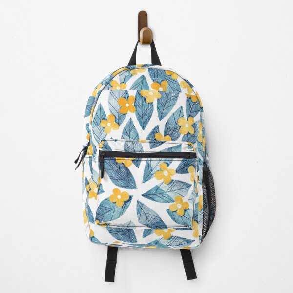 Item preview, Cute yellow flowers and bold blue bay leaves on white background. Botanical illustration. designed and sold by helga-wigandt.