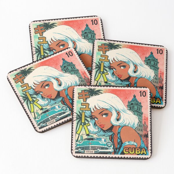Item preview, Cuba Country White Haired Anime Girl 80s Retro Aesthetic Vintage Cultural Postage Stamp designed and sold by onlyanimevibes.