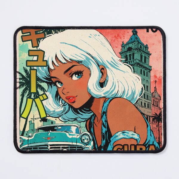 Item preview, Cuba Country White Haired Anime Girl 80s Retro Aesthetic Vintage Cultural Postage Stamp designed and sold by onlyanimevibes.