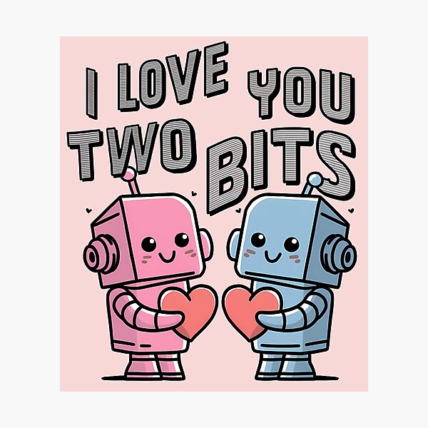 Item preview, I Love You Two Bits - Funny Loving Cute Robot Couple Techy Nerdy Tee designed and sold by CuddlyPorcupine.