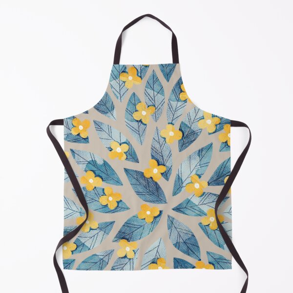 Item preview, Cute yellow flowers and bold blue bay leaves on taupe background. Botanical illustration. designed and sold by helga-wigandt.