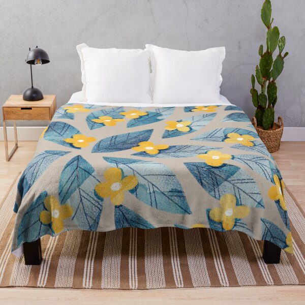 Item preview, Cute yellow flowers and bold blue bay leaves on taupe background. Botanical illustration. designed and sold by helga-wigandt.