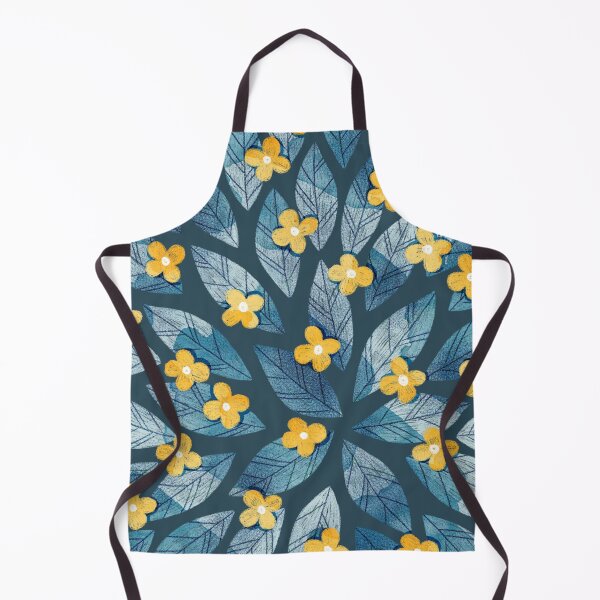 Item preview, Cute yellow flowers and bold dark blue bay leaves on dark blue background. Botanical illustration. designed and sold by helga-wigandt.