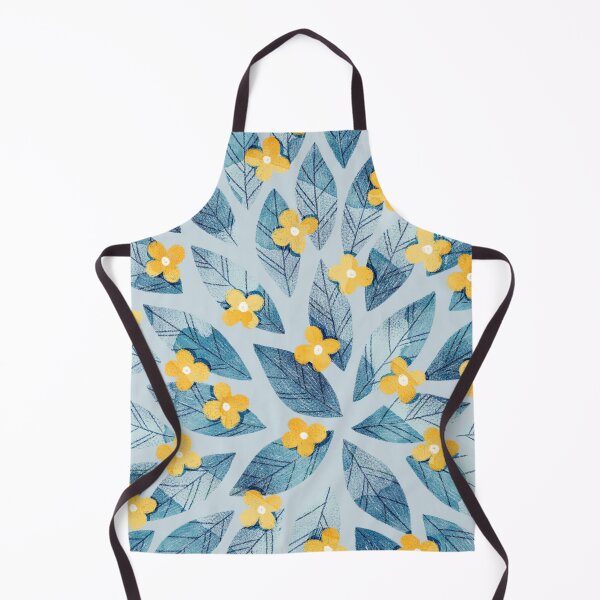 Item preview, Cute yellow flowers and bold blue bay leaves on light blue background. Botanical illustration. designed and sold by helga-wigandt.