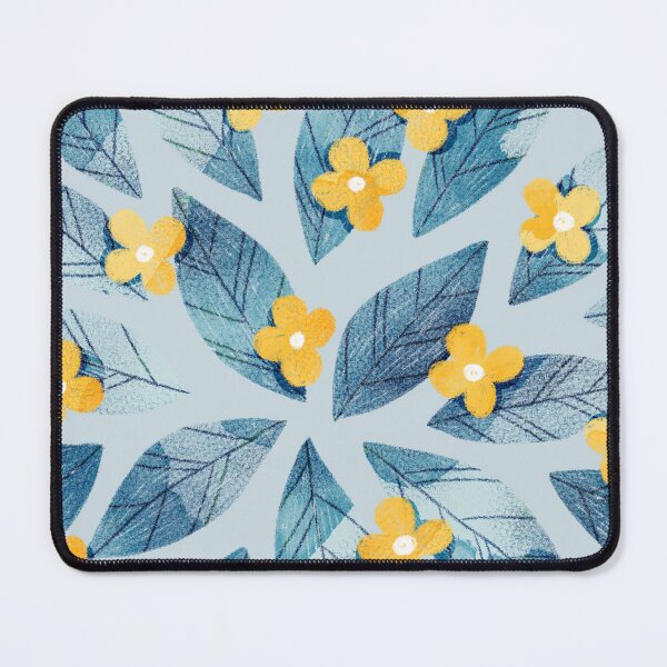 Item preview, Cute yellow flowers and bold blue bay leaves on light blue background. Botanical illustration. designed and sold by helga-wigandt.