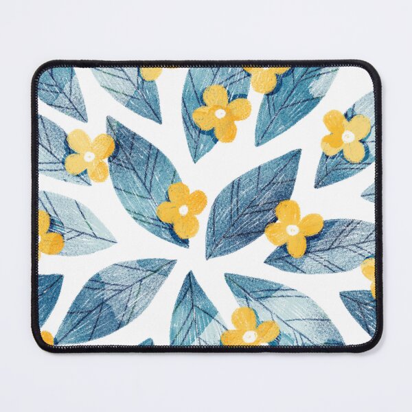 Item preview, Cute yellow flowers and bold blue bay leaves on white background. Botanical illustration. designed and sold by helga-wigandt.