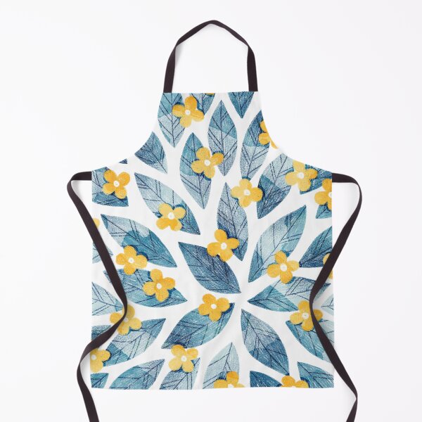 Item preview, Cute yellow flowers and bold blue bay leaves on white background. Botanical illustration. designed and sold by helga-wigandt.