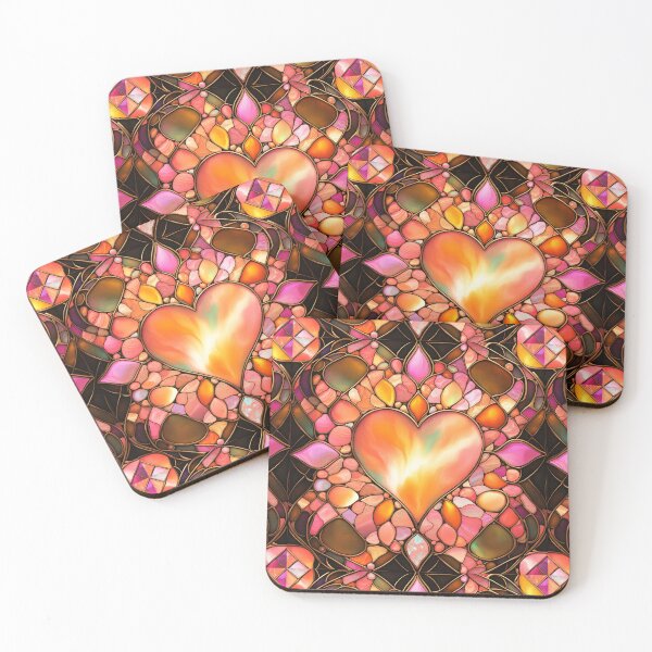 Item preview, VALENTINE LOVE HEARTS *Bejeweled Stained Glass Rhinestone Gems Peach* ABSTRACT PRINT Contemporary Modern Fine Art Gallery Bridal Shower Wedding GIFT designed and sold by Spinning Plates 360.