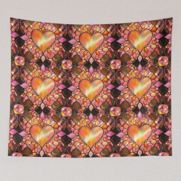 Item preview, VALENTINE LOVE HEARTS *Bejeweled Stained Glass Rhinestone Gems Peach* ABSTRACT PRINT Contemporary Modern Fine Art Gallery Bridal Shower Wedding GIFT designed and sold by Spinning Plates 360.