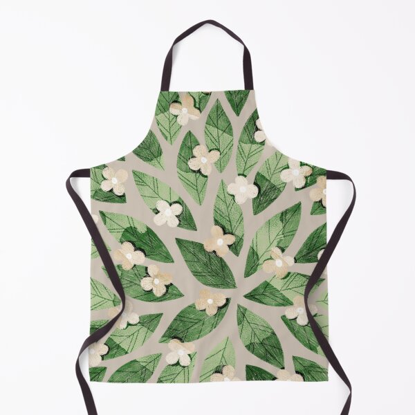 Item preview, Cute pale beige flowers and bold green bay leaves on taupe background. Botanical illustration. designed and sold by helga-wigandt.