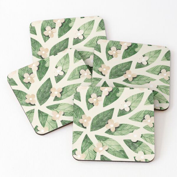 Item preview, Cute pale beige flowers and bold green bay leaves on beige background. Botanical illustration. designed and sold by helga-wigandt.