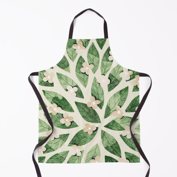 Item preview, Cute pale beige flowers and bold green bay leaves on beige background. Botanical illustration. designed and sold by helga-wigandt.