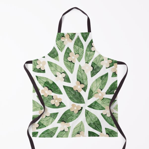 Item preview, Cute pale beige flowers and bold green bay leaves on white background. Botanical illustration. designed and sold by helga-wigandt.
