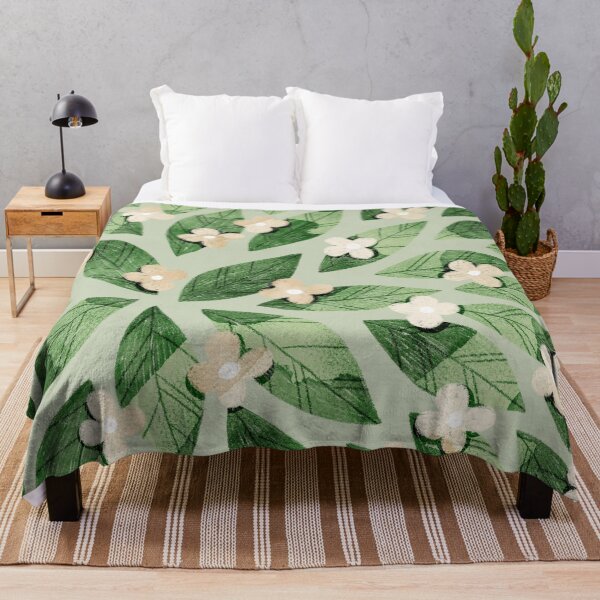 Item preview, Cute pale beige flowers and bold green bay leaves on pastel green background. Botanical illustration. designed and sold by helga-wigandt.