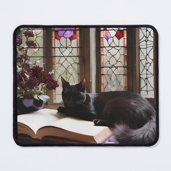 Item preview, Gothic Cat & Stained Glass – Cozy Bookish Aesthetic designed and sold by dreamparlor.