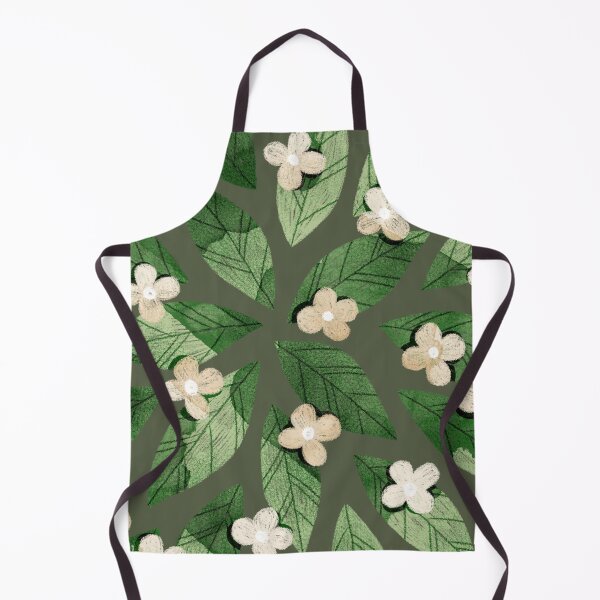 Item preview, Cute pale beige flowers and bold green bay leaves on dark green background. Botanical illustration. designed and sold by helga-wigandt.