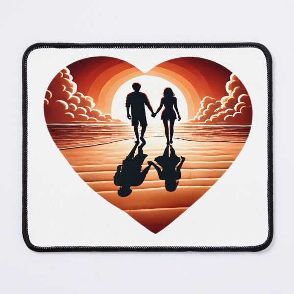 Item preview, Romantic Couple Holding Hands Walking Towards Radiant Sunset on Beach with Heart Shape designed and sold by KreaDesignOne.